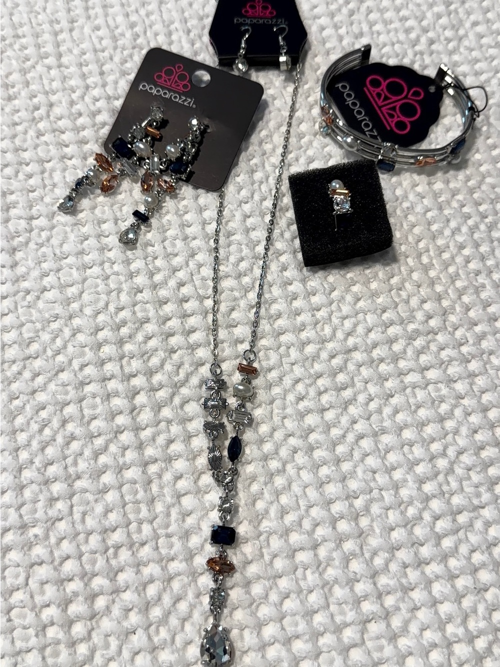 Paparazzi Silver-Tone Multi-Stone Necklace - Blue & Rose Gold Accents